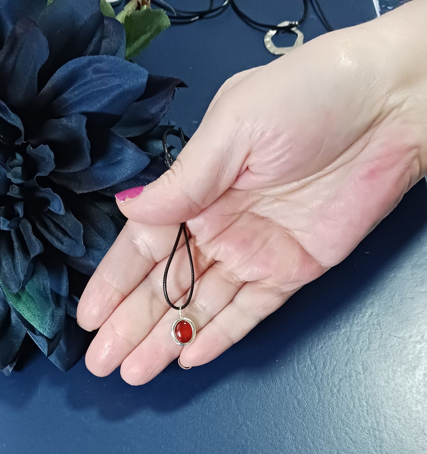 Oval Carnelian necklace, Y2K necklace, Protection necklace, Carnelian pendant necklace, Black string necklace, Oval pendant, Black cord