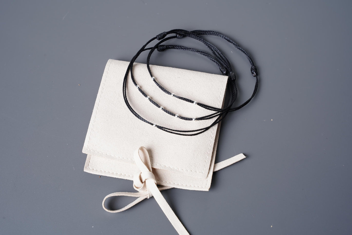Minimalist Black cord bracelet with Sterling Silver Beads - Adjustable handmade Wax String Bracelet for Men & Women - Unisex Thin Gift Ready