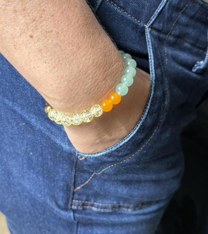 Aventurine, Citrine & Tiger's Eye Quartz Bracelet: Mother-Daughter Gift, Birthstone Jewelry for Couples