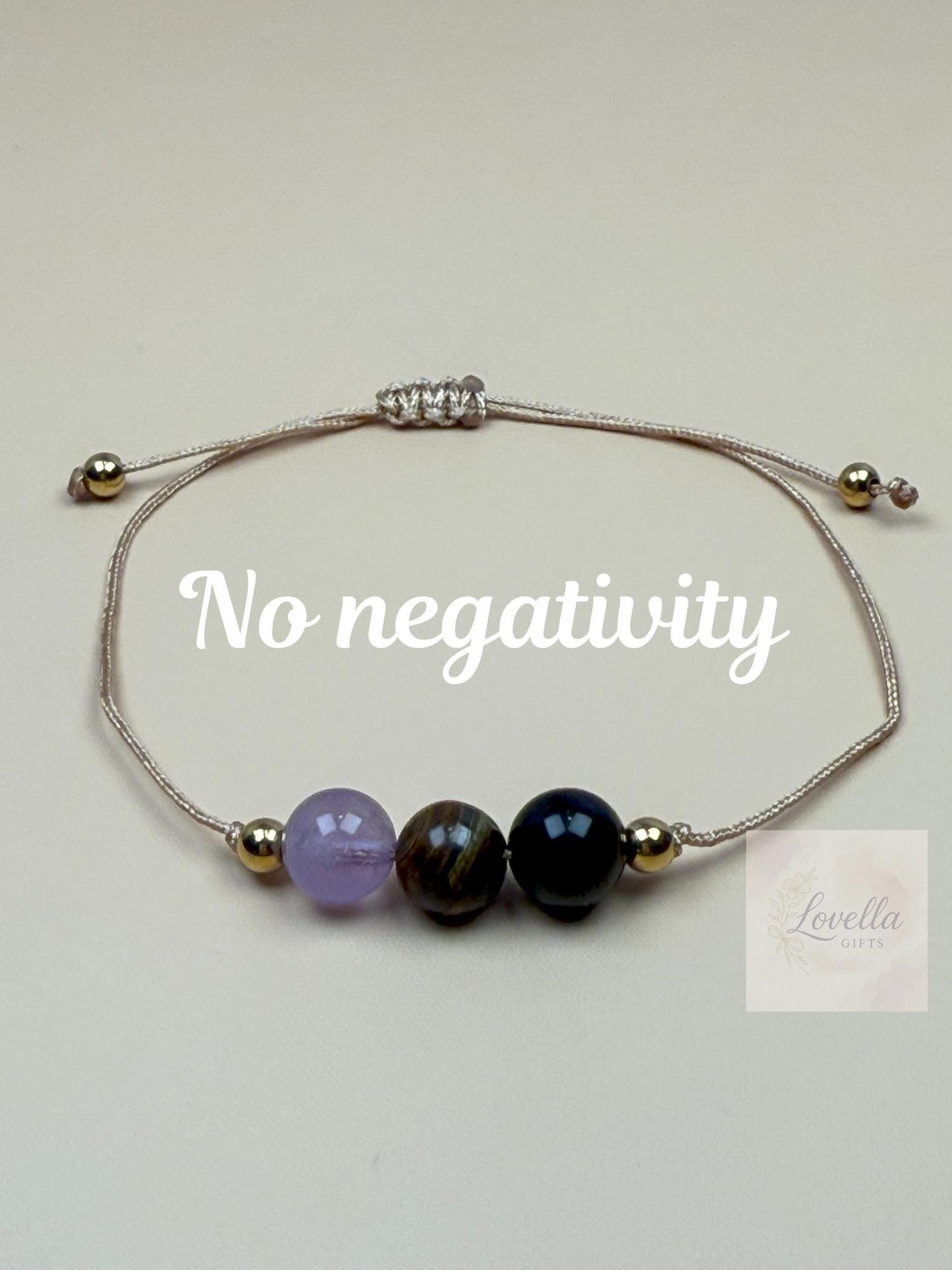 No negativity 3 bead bracelet, Negativity removal beige bracelet, Energy protection neutral bracelet, Negative energy block, Go away evil