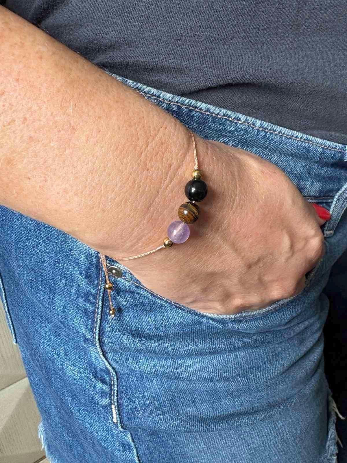 No negativity 3 bead bracelet, Negativity removal beige bracelet, Energy protection neutral bracelet, Negative energy block, Go away evil