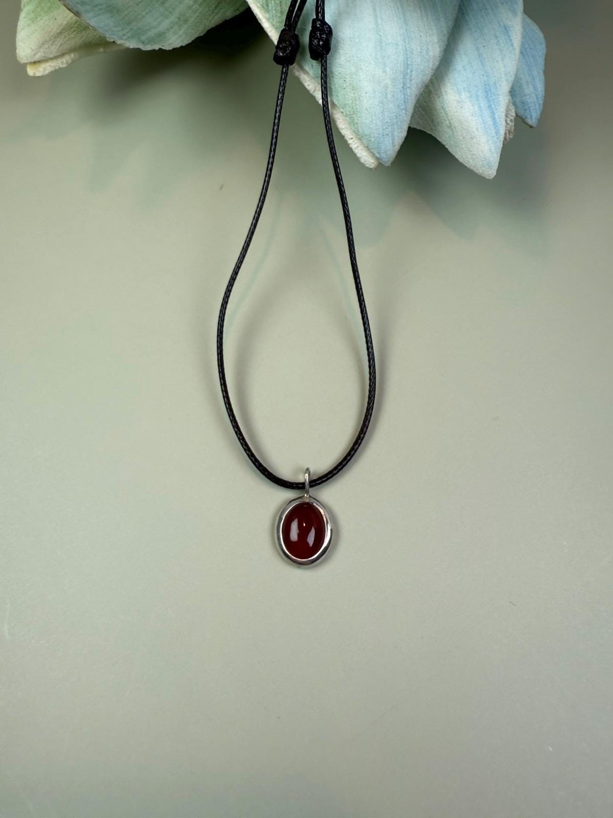Oval Carnelian necklace, Y2K necklace, Protection necklace, Carnelian pendant necklace, Black string necklace, Oval pendant, Black cord