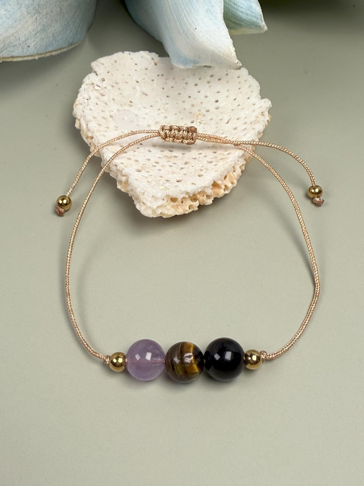 No negativity 3 bead bracelet, Negativity removal beige bracelet, Energy protection neutral bracelet, Negative energy block, Go away evil