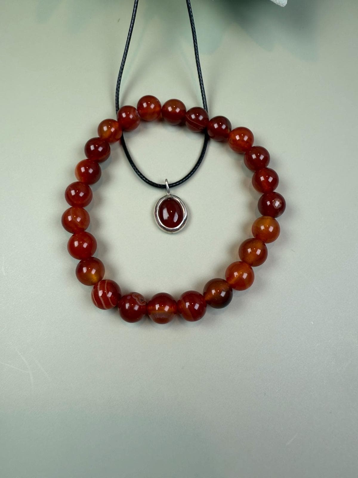 Oval Carnelian necklace, Y2K necklace, Protection necklace, Carnelian pendant necklace, Black string necklace, Oval pendant, Black cord
