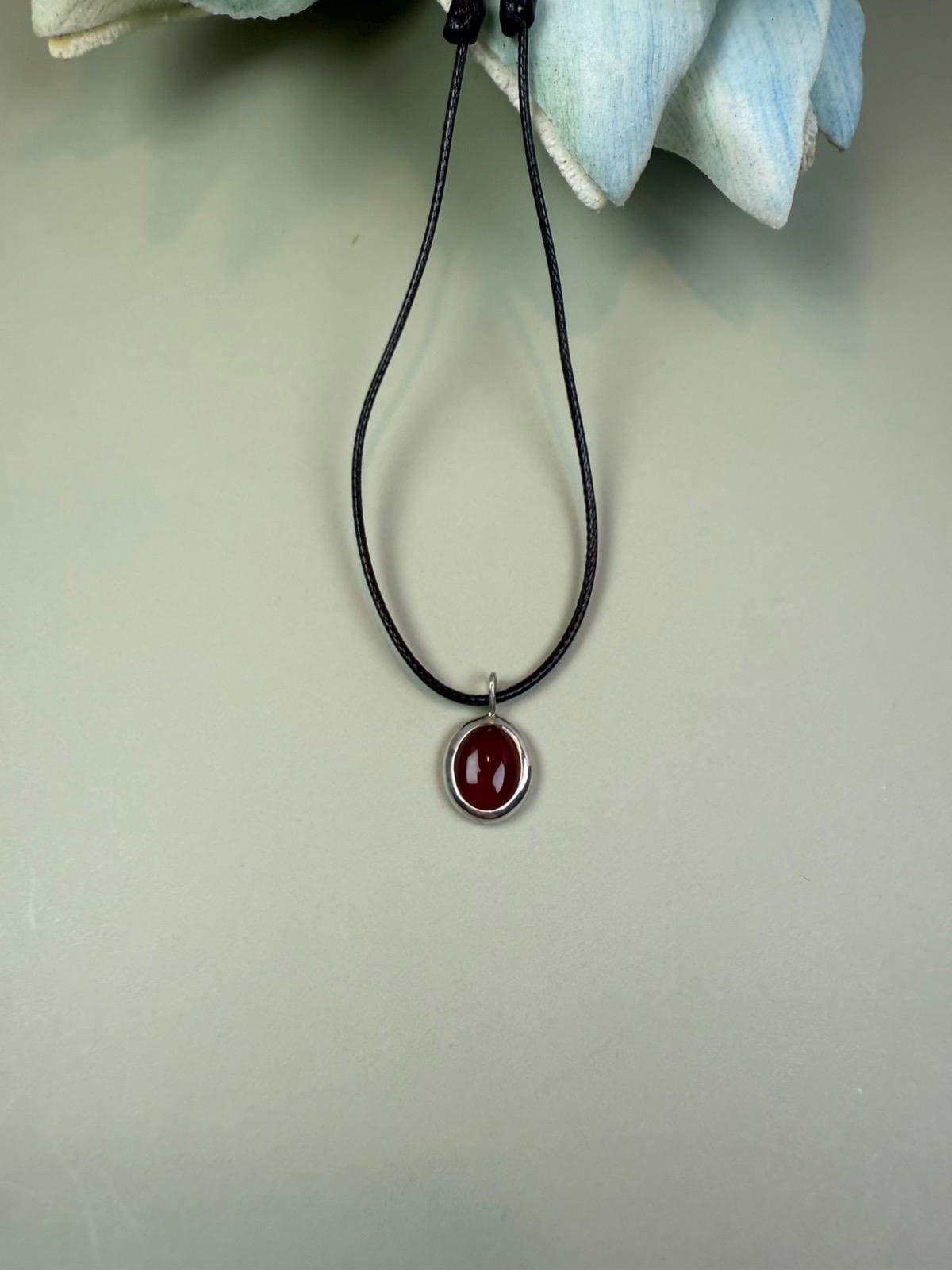 Oval Carnelian necklace, Y2K necklace, Protection necklace, Carnelian pendant necklace, Black string necklace, Oval pendant, Black cord