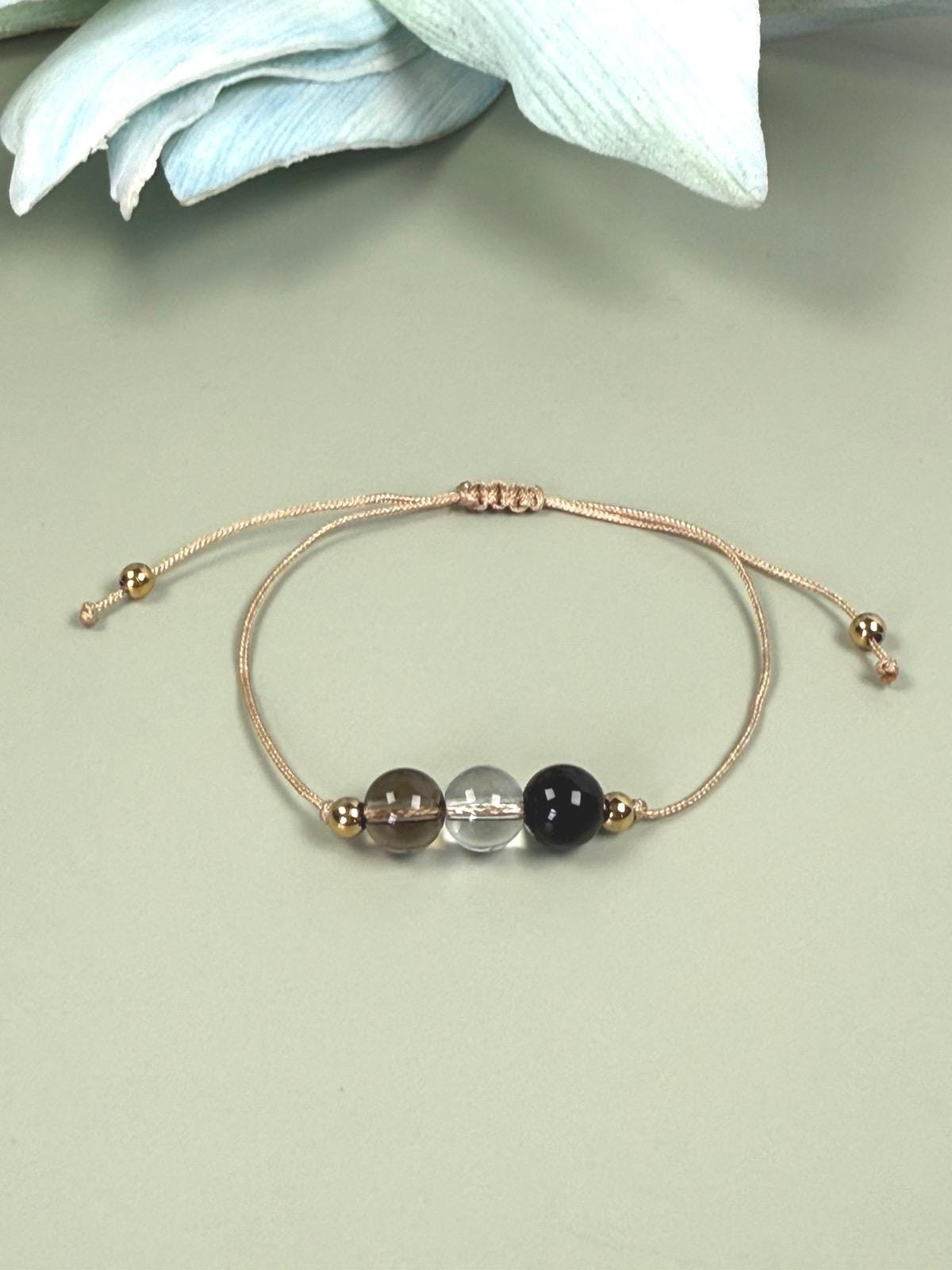 Beaded bracelet, smoky quartz, clear quartz, Healing crystals, Protection bracelet, beaded bracelets, bracelet for women, crystal bracelet, chakra bracelet,gemstone bracelet, Evil Eye bracelet, Big sister gift, thank you gift
