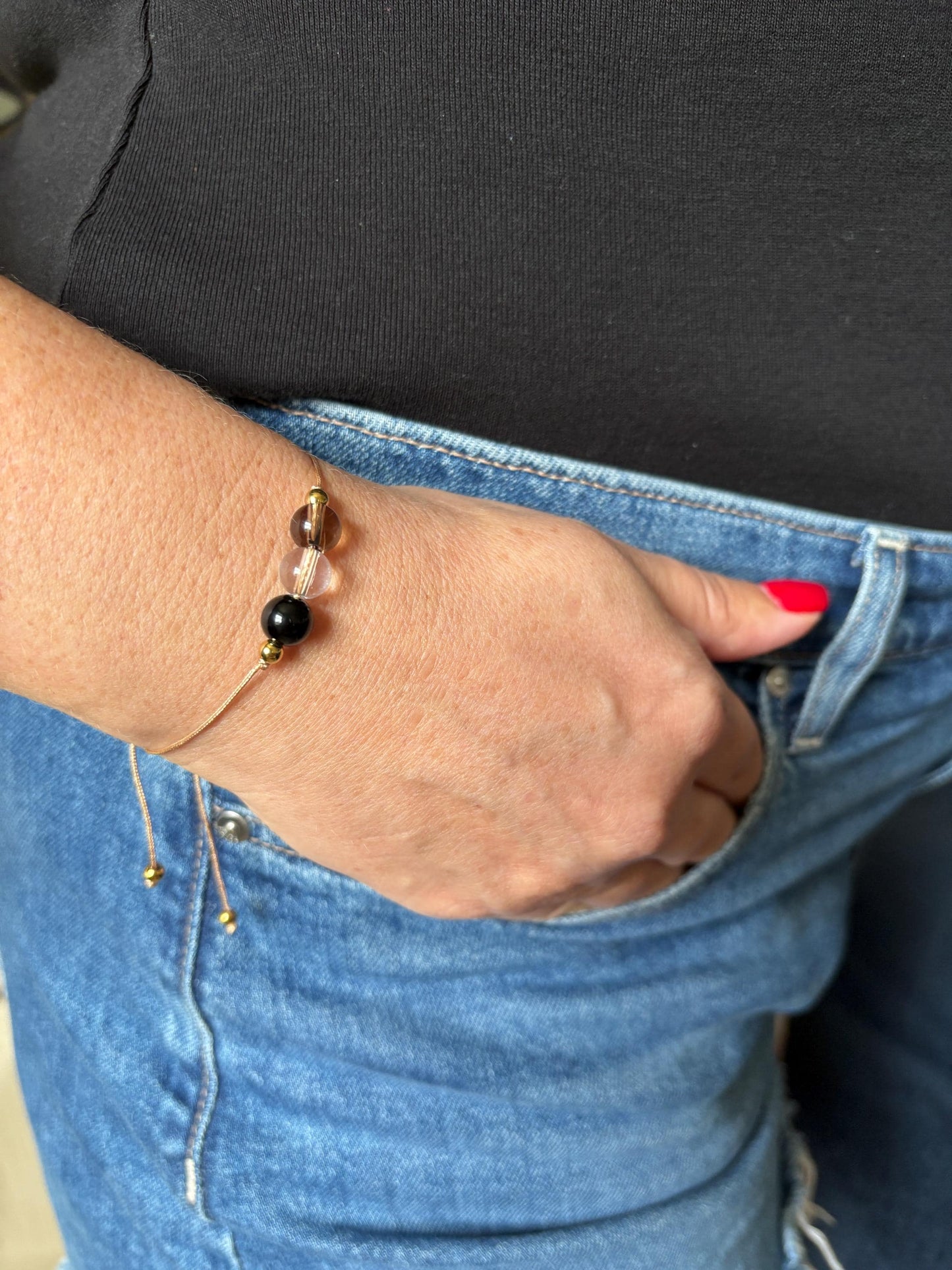 Beaded bracelet, smoky quartz, clear quartz, Healing crystals, Protection bracelet, beaded bracelets, bracelet for women, crystal bracelet, chakra bracelet,gemstone bracelet, Evil Eye bracelet, Big sister gift, thank you gift