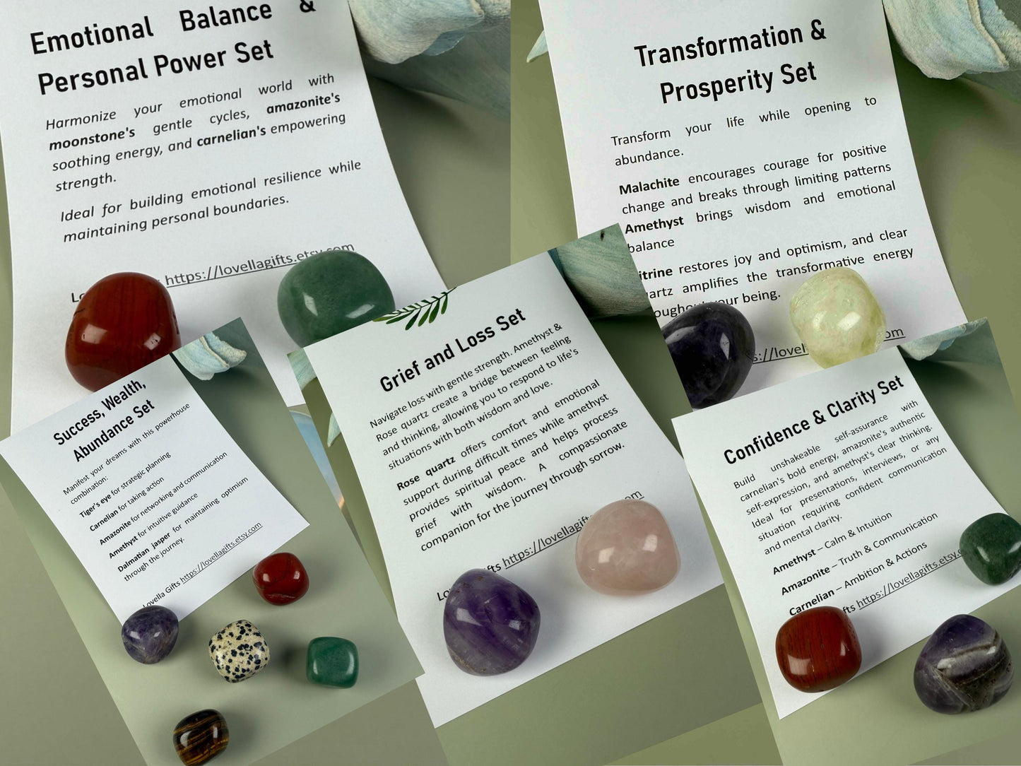 Crystal gift: Grief & Loss Emotional Balance Personal Power Prosperity Wealth Success Abundance Transformation Confidence Crystal Set