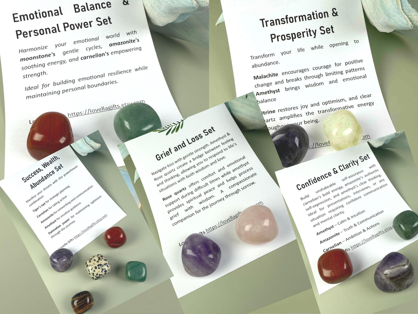 Grief & Abundance Crystal Set: Prosperity Tumble Stones for Emotional Support