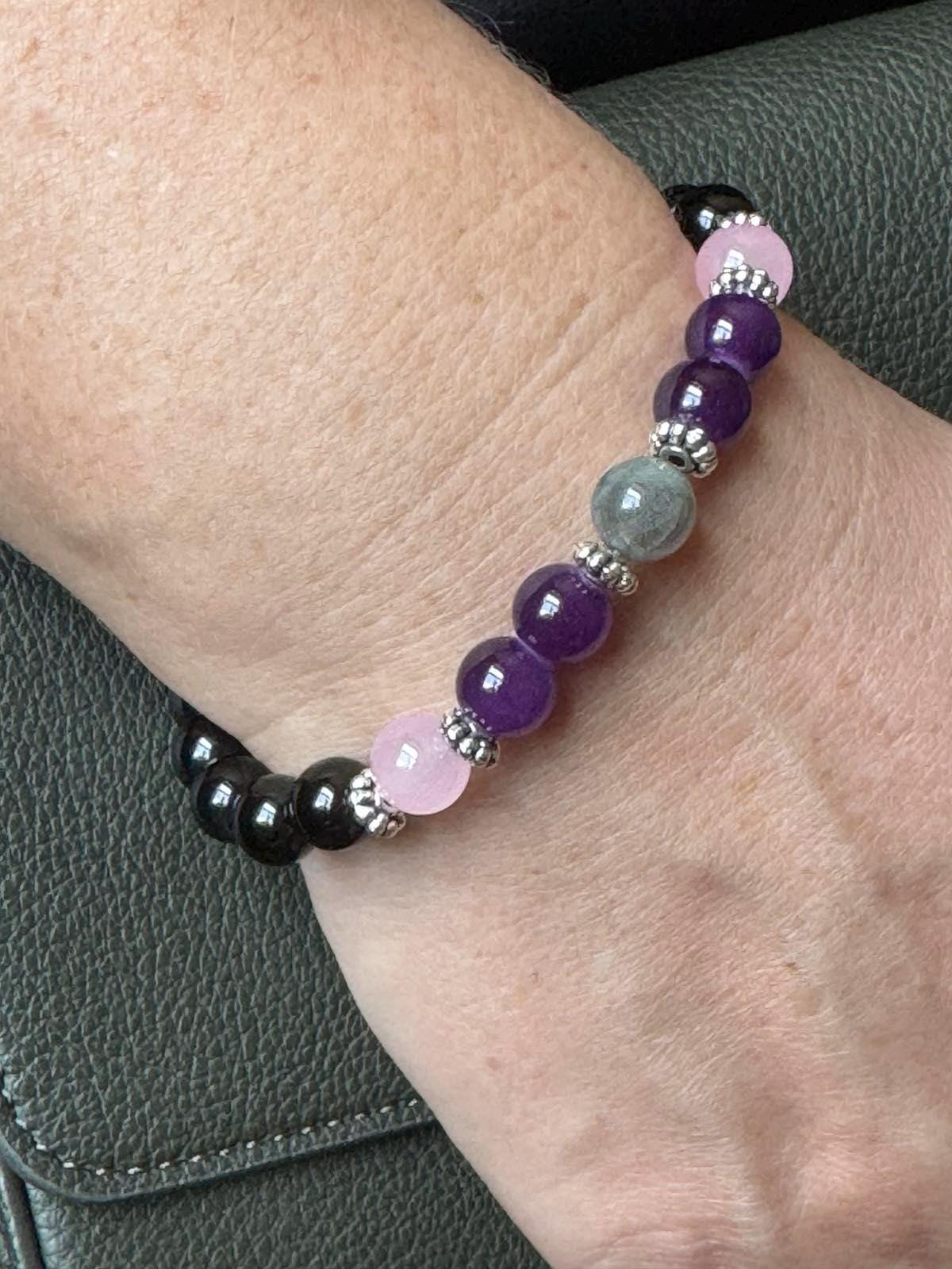 Amethyst Bracelet for Mom Bracelet for Sister 30th Birthday Gift Black Tourmaline Protection Beaded Gemstone Bracelet for Grandma Friendship