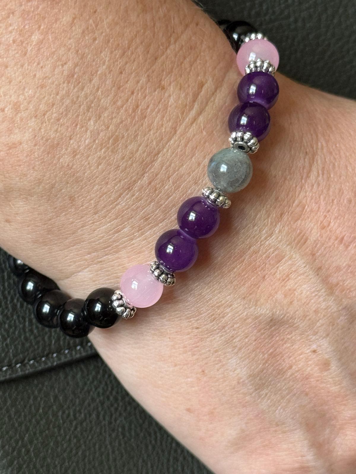 Amethyst Bracelet for Mom Bracelet for Sister 30th Birthday Gift Black Tourmaline Protection Beaded Gemstone Bracelet for Grandma Friendship