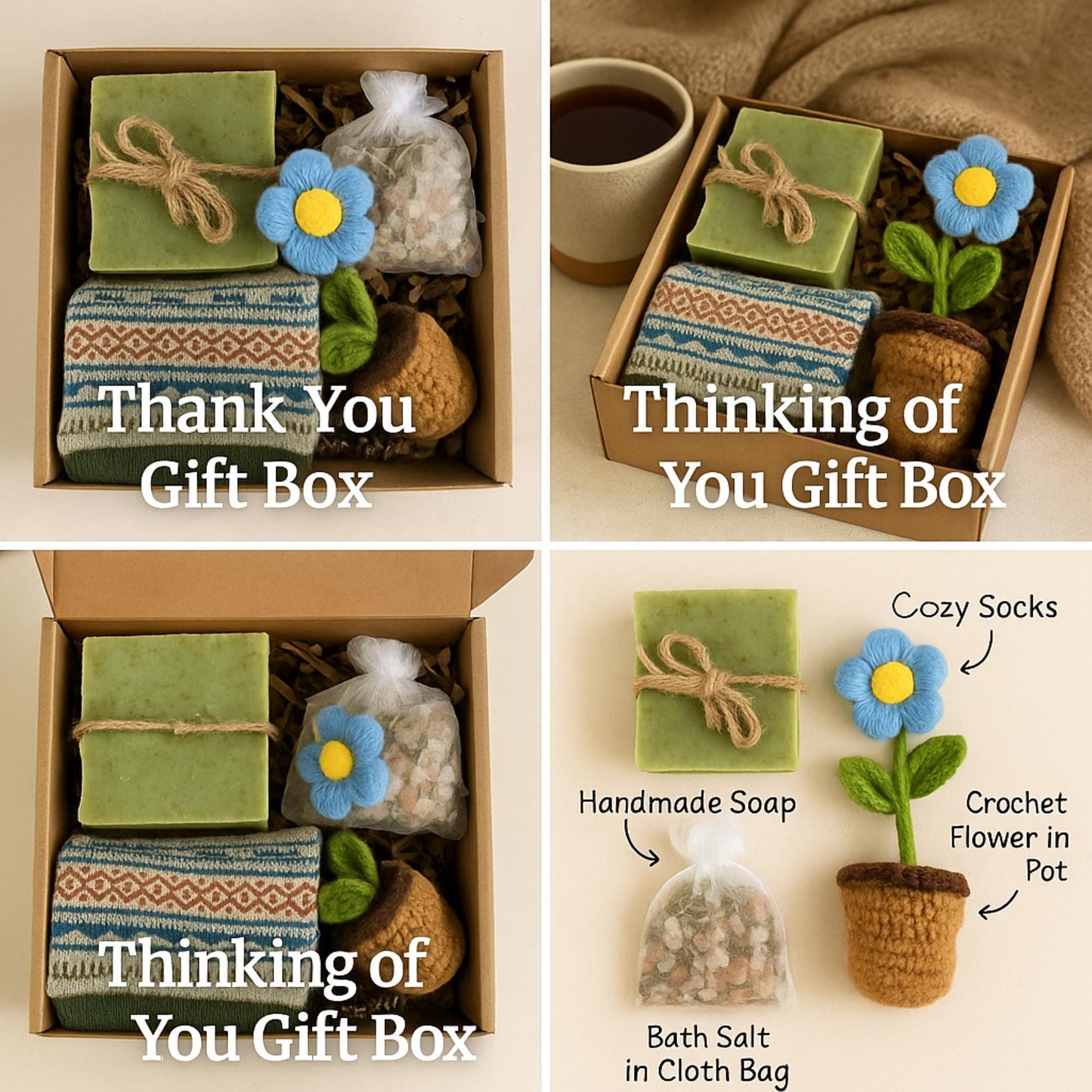 Thinking of You, Cheer Up Gift Box, Get Well Soon Gift, Encouragement Gift, Sympathy Gift, Cozy Gift Box, Hug in a Box, Self Care Gift, Comfort Gift, Healing Gift Set, Crochet Flower Pot, Care Package, Lovella Gifts