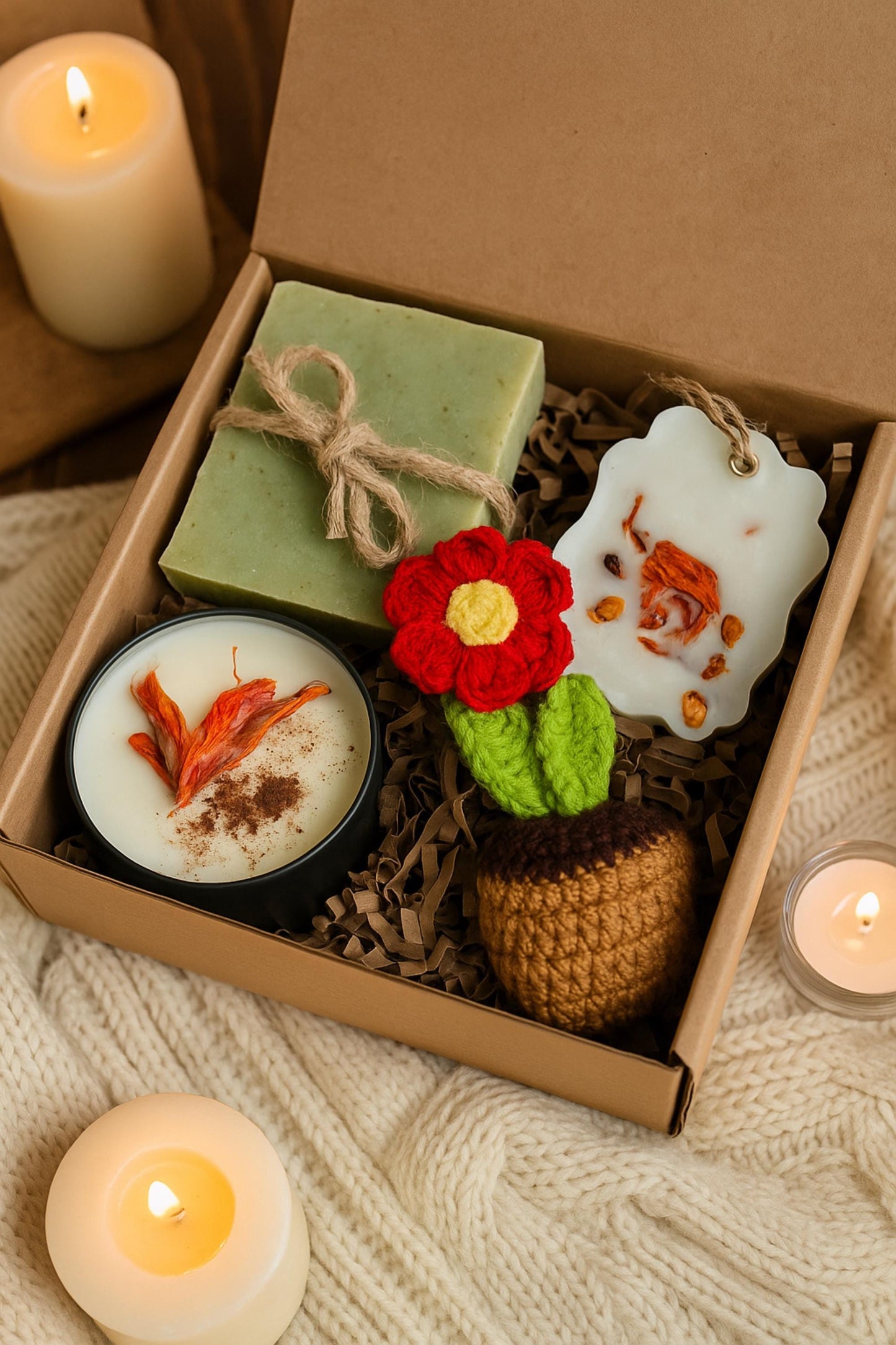 eco friendly self care, natural spa gift box, handmade soap set, candle gift box, botanical sachet gift, zero waste spa gift, eco pampering gift, green gift set, natural bath box, eco friendly gift her, relaxing self care set, eco holiday gift, sustainable spa kit