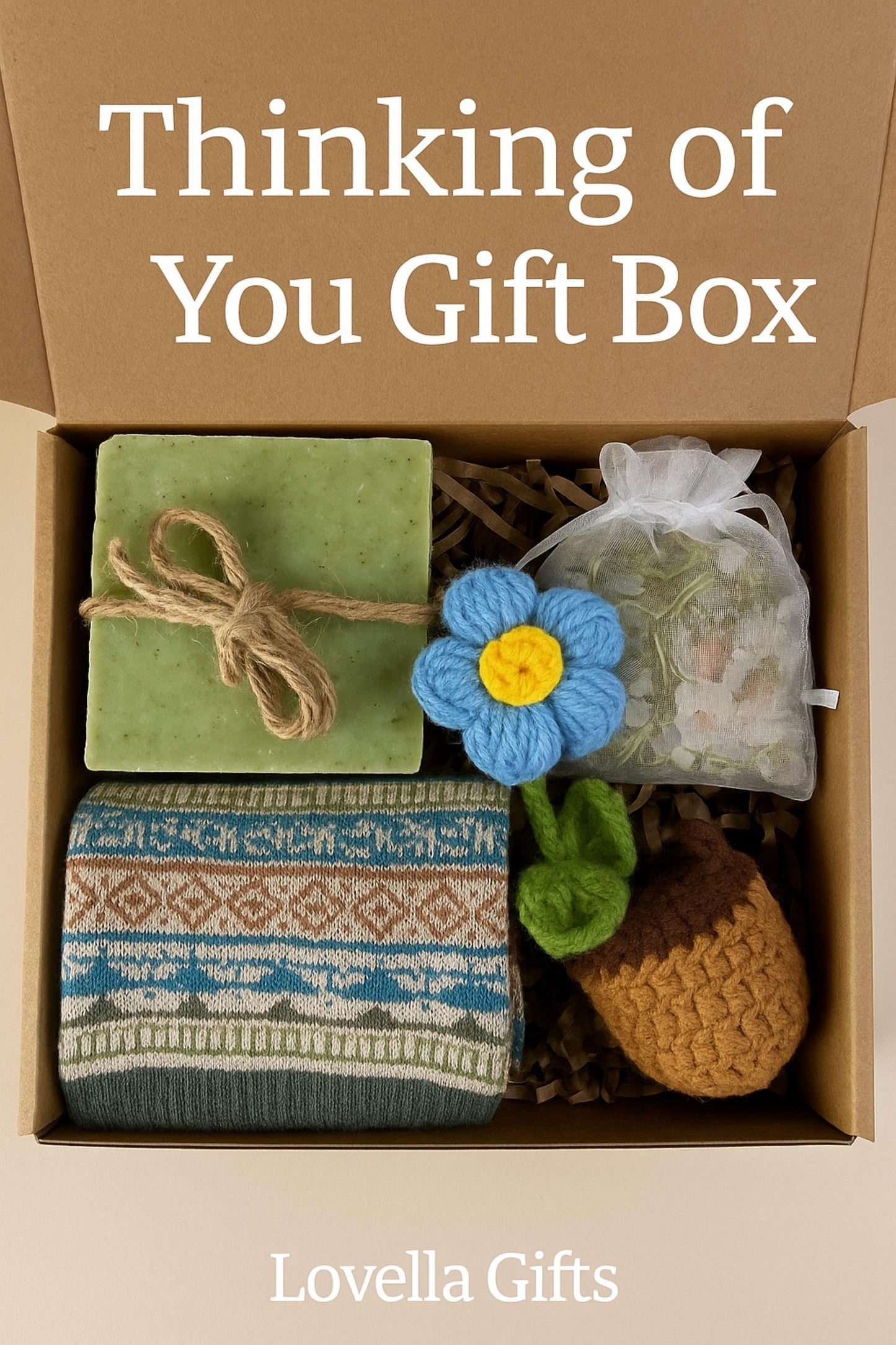 Thinking of You, Cheer Up Gift Box, Get Well Soon Gift, Encouragement Gift, Sympathy Gift, Cozy Gift Box, Hug in a Box, Self Care Gift, Comfort Gift, Healing Gift Set, Crochet Flower Pot, Care Package, Lovella Gifts