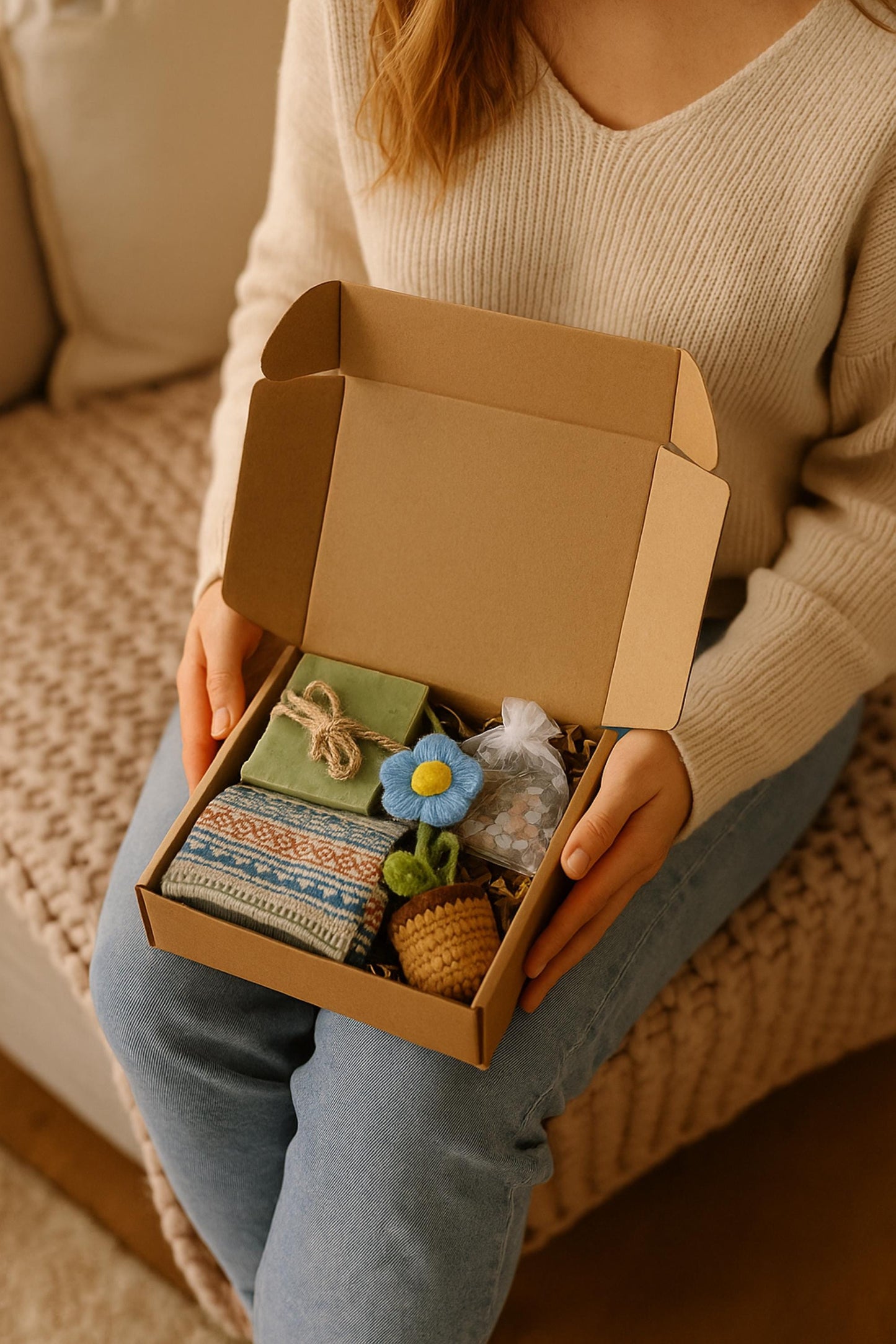 Thinking of You, Cheer Up Gift Box, Get Well Soon Gift, Encouragement Gift, Sympathy Gift, Cozy Gift Box, Hug in a Box, Self Care Gift, Comfort Gift, Healing Gift Set, Crochet Flower Pot, Care Package, Lovella Gifts