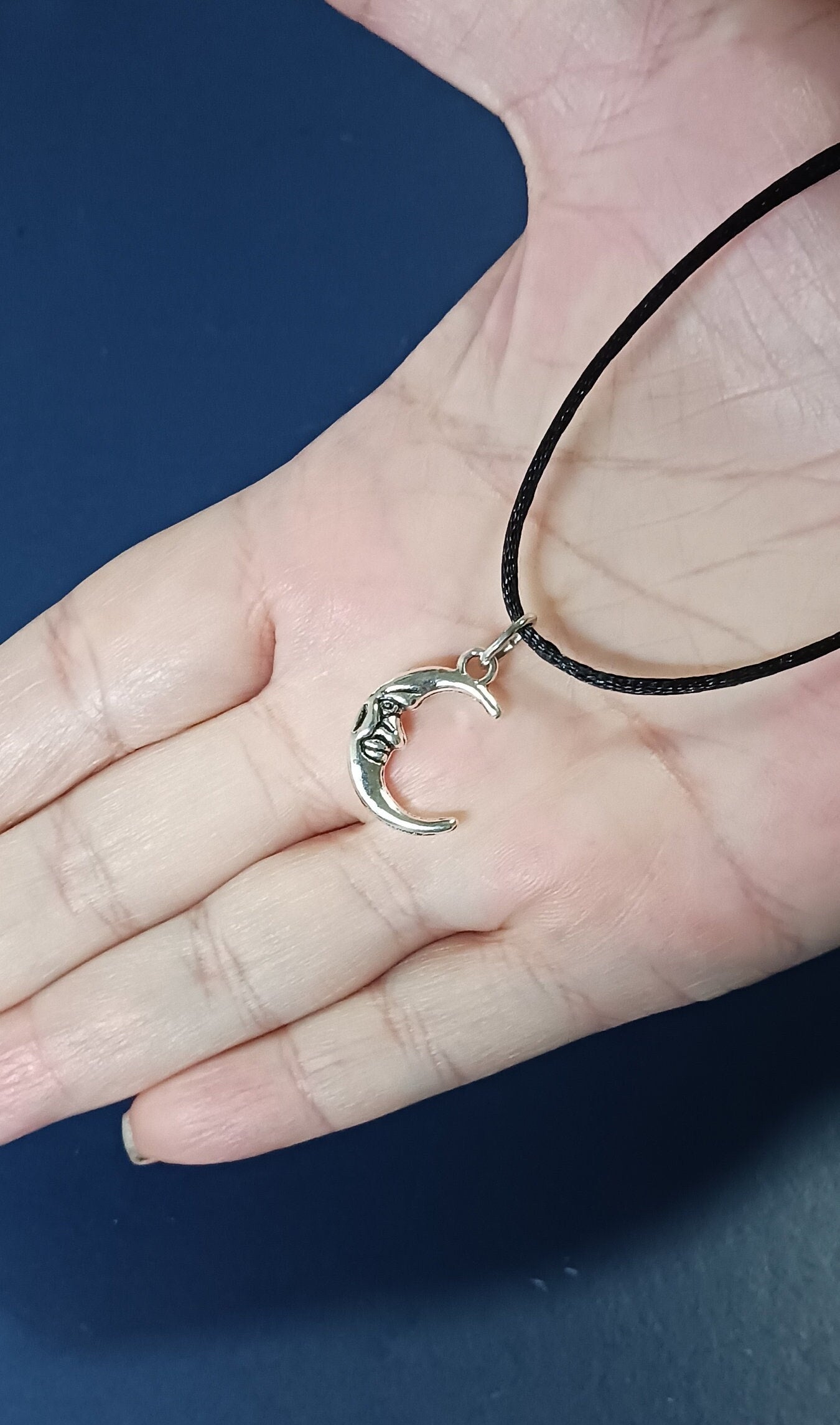 Crescent moon necklace, Moon choker, Half moon necklace, Charm choker black necklace, Crescent moon choker, Black cord choker, String choker