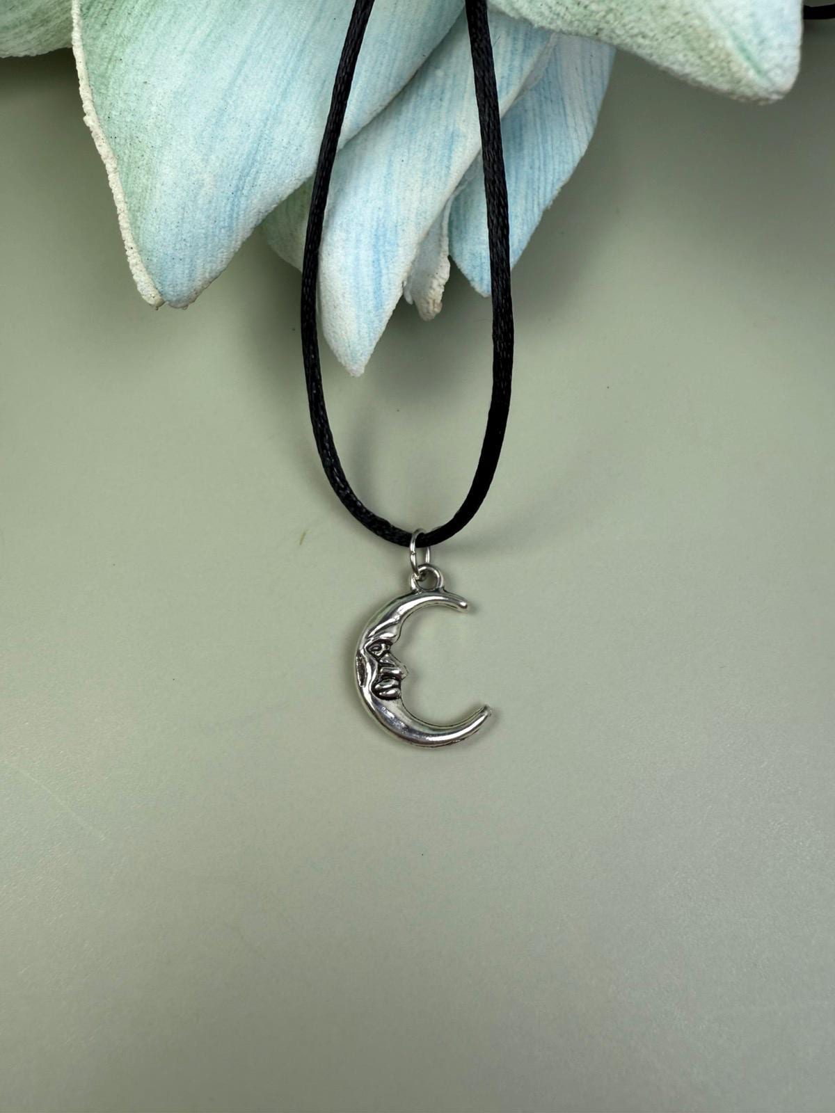 Crescent moon necklace, Moon choker, Half moon necklace, Charm choker black necklace, Crescent moon choker, Black cord choker, String choker