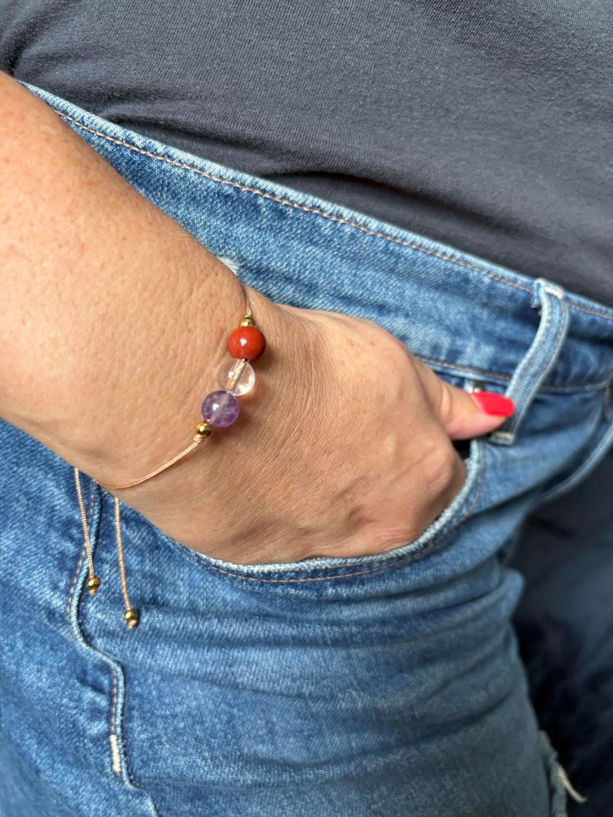 Get well soon gift, Amethyst Jasper thin adjustable bracelet, Get well soon beaded bracelet, Chronic Illness friendship Quartz bracelet