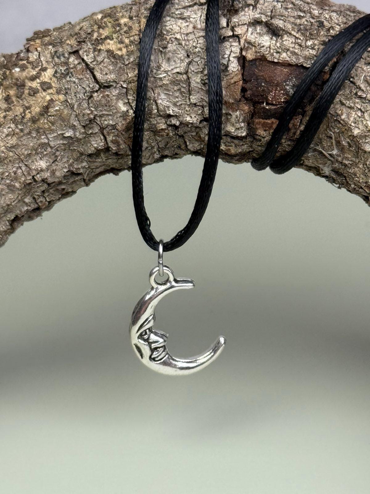 Crescent moon necklace, Moon choker, Half moon necklace, Charm choker black necklace, Crescent moon choker, Black cord choker, String choker
