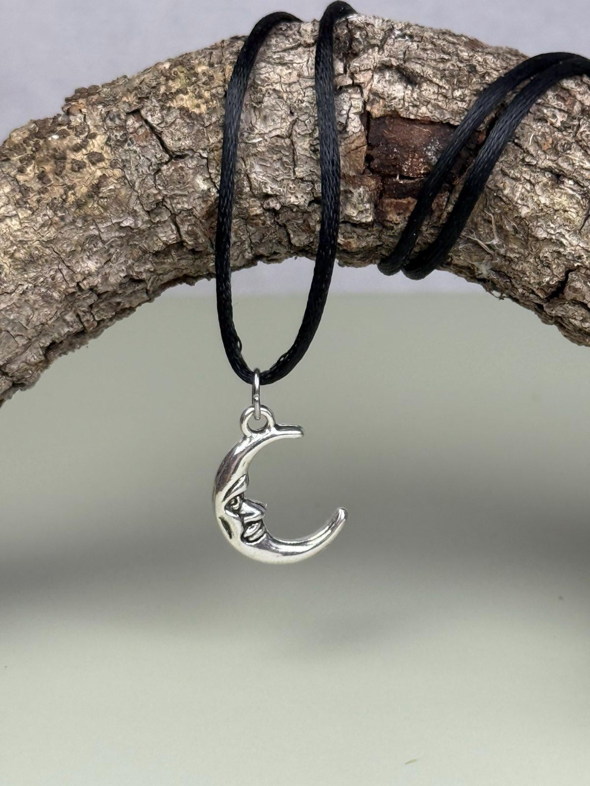 Crescent moon necklace, Moon choker, Half moon necklace, Charm choker black necklace, Crescent moon choker, Black cord choker, String choker