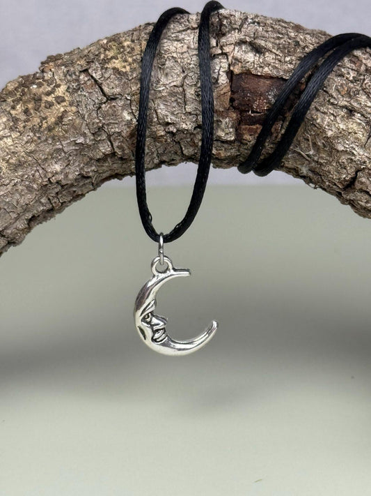 Crescent moon necklace, Moon choker, Half moon necklace, Charm choker black necklace, Crescent moon choker, Black cord choker, String choker