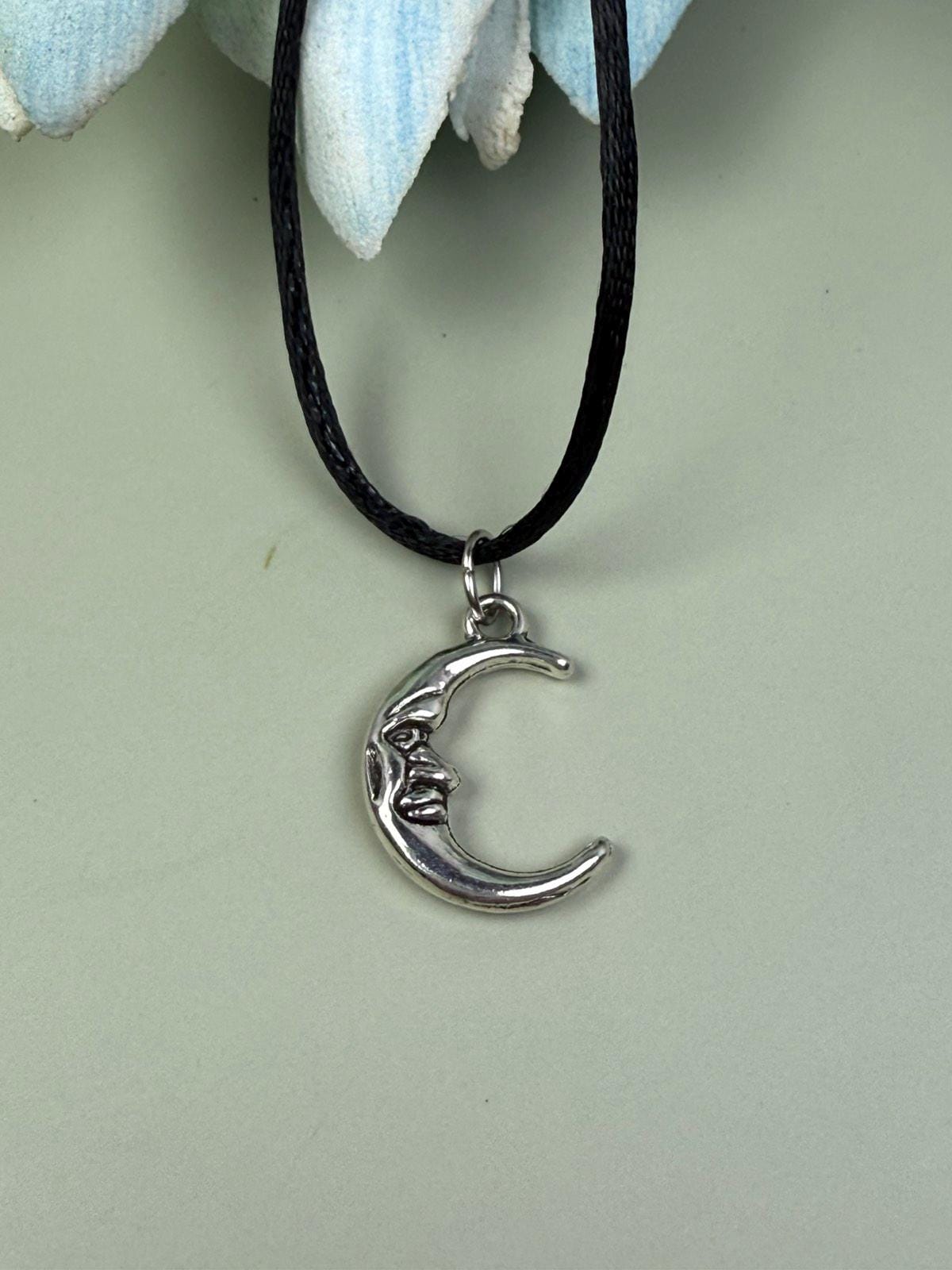 Crescent moon necklace, Moon choker, Half moon necklace, Charm choker black necklace, Crescent moon choker, Black cord choker, String choker