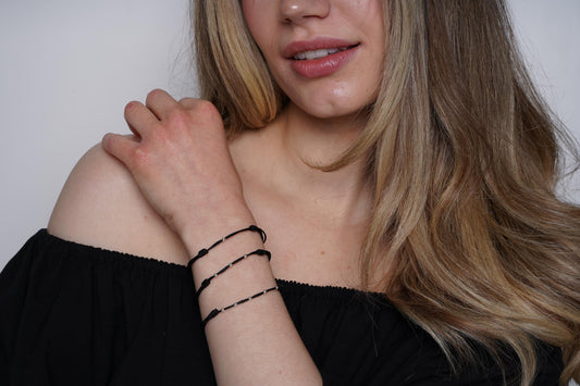 Minimalist Sterling Silver Bead Bracelet: Black Waxed Cord, Adjustable