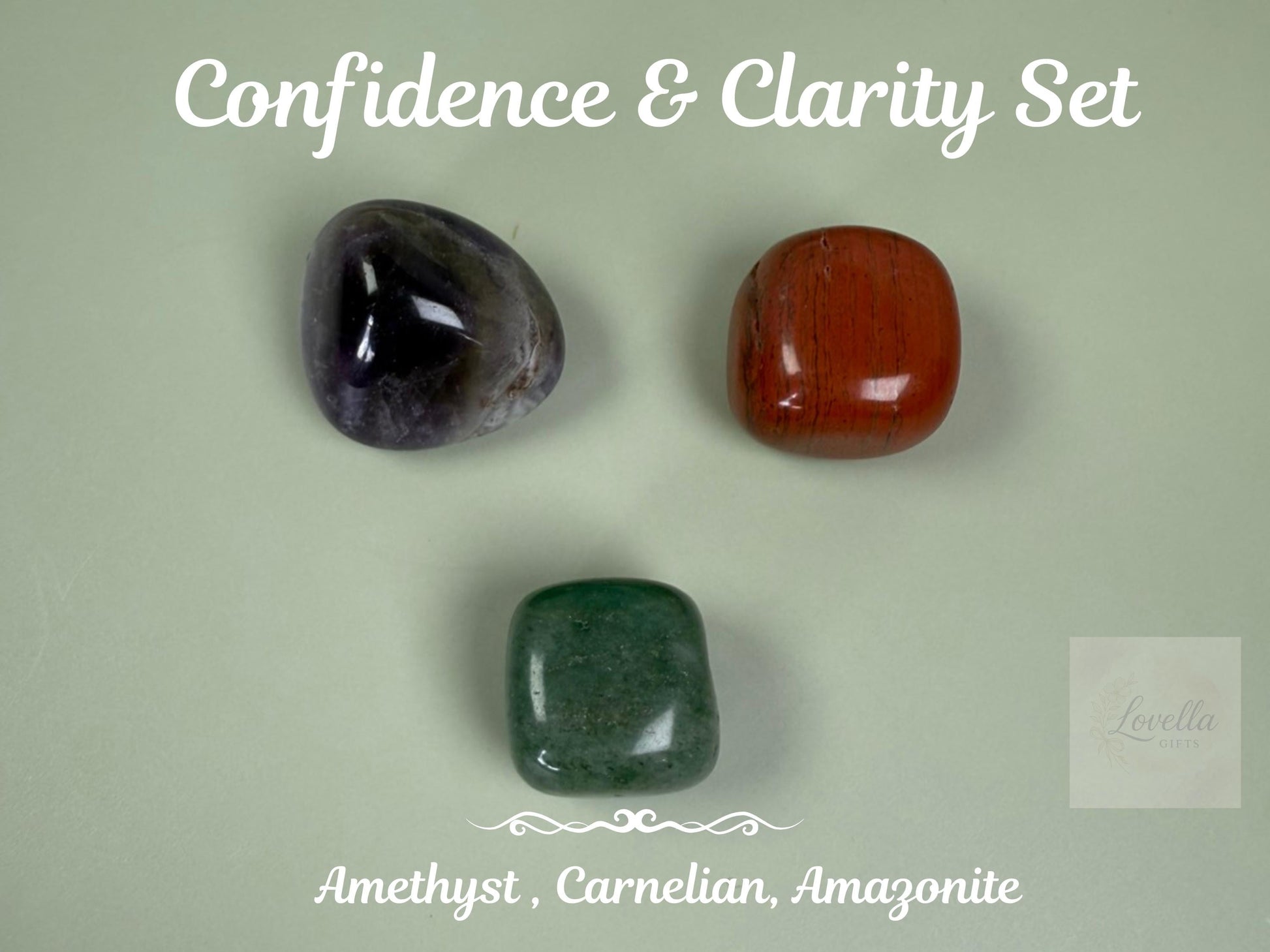 Carnelian, Amazonite & Amethyst Pocket Crystal Kit - Confidence and Clarity Collection