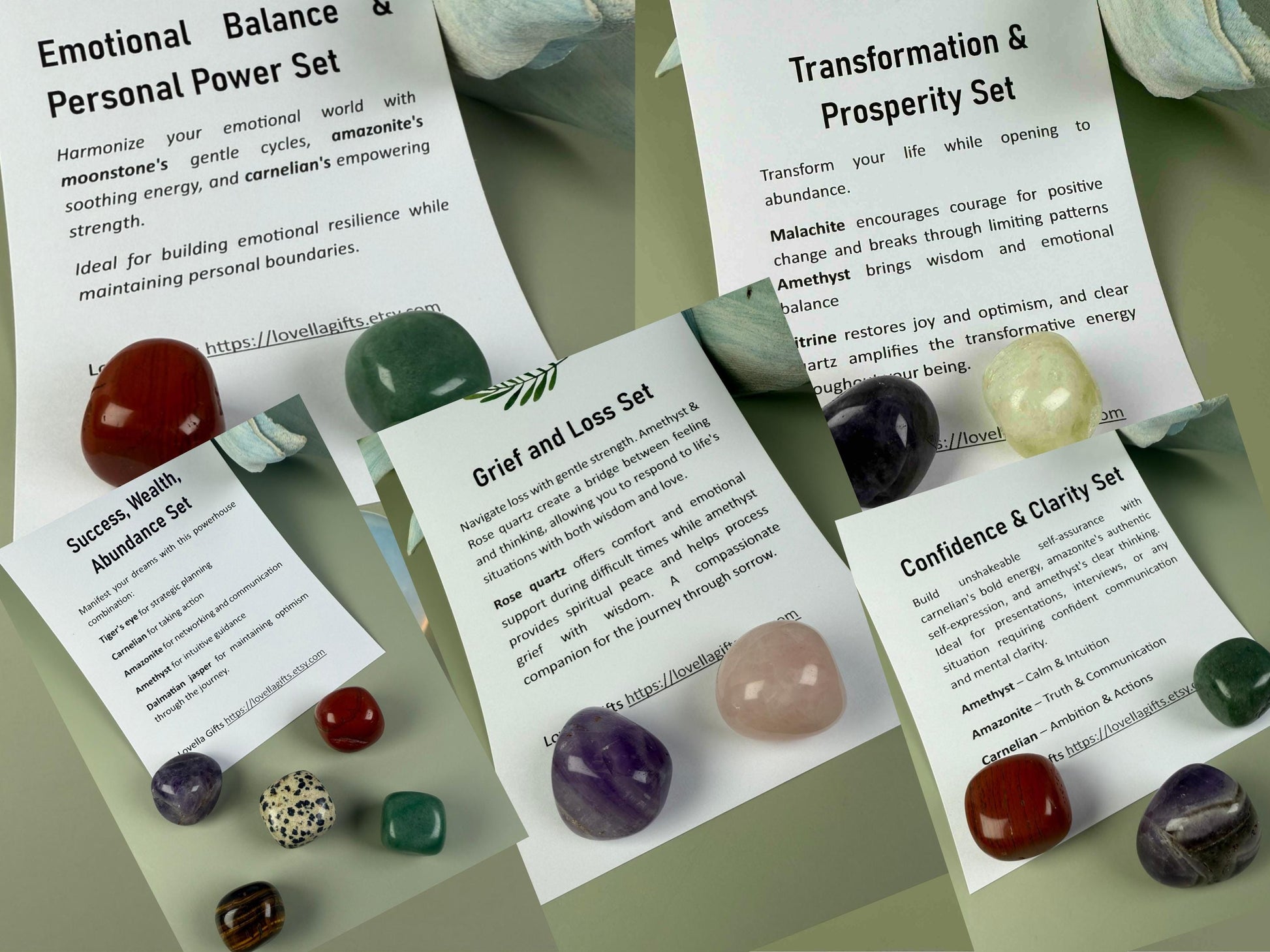 Crystal gift: Grief & Loss Emotional Balance Personal Power Prosperity Wealth Success Abundance Transformation Confidence Crystal Set