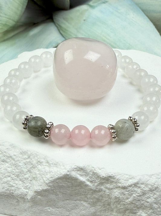 Rose Quartz Moonstone Mother Daughter Bracelet Set: Matching Gemstone Jewelry