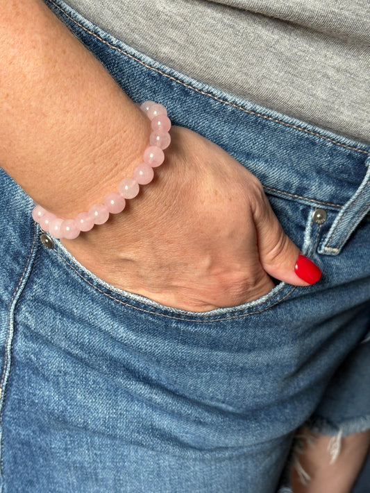 Rose Quartz Bracelet for Mom Birthday Gift Rose Quartz Crystal Bracelet Gemstone Beaded Bracelet Natural Crystal Mom bracelet Thank you gift