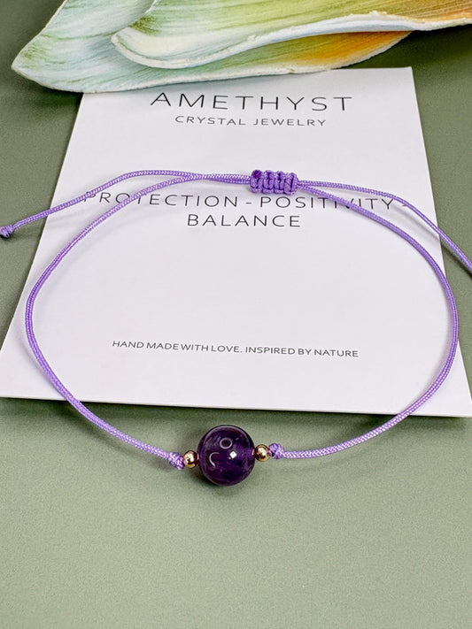 Beaded  Amethyst bracelet, Healing gift, Healing crystal, amethyst jewelry, neutral bracelet, Protection Bracelet, crystal bracelet, dainty bracelet, Birthstone bracelet, Sister gift, mother daughter gift, Thin bracelet