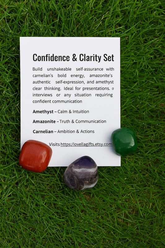 Prosperity crystals: Carnelian Jewelry, Amazonite & Amethyst Pocket Crystal Kit, Worry stones, Pocket hug, Crystal Set, Crystal Bag