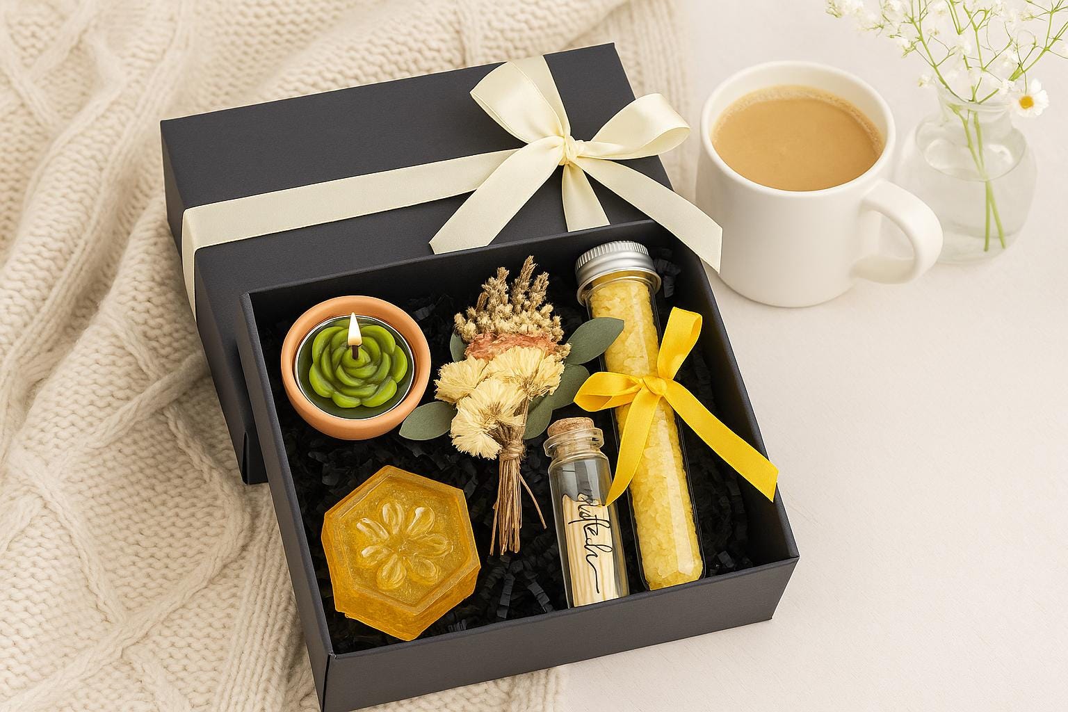 Luxury Spa Gift Box for Her – Handmade Self Care Package with Soap, Candle & Bath Salts, Relaxation Pamper Gift, Birthday or Thinking of You