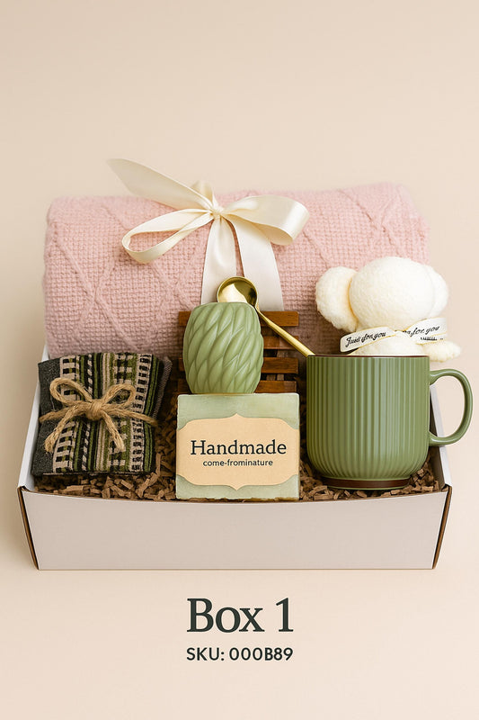 Cozy Blanket Gift Set – Handmade Spa Box with Socks, Candle & Soap – Relaxing Comfort Package