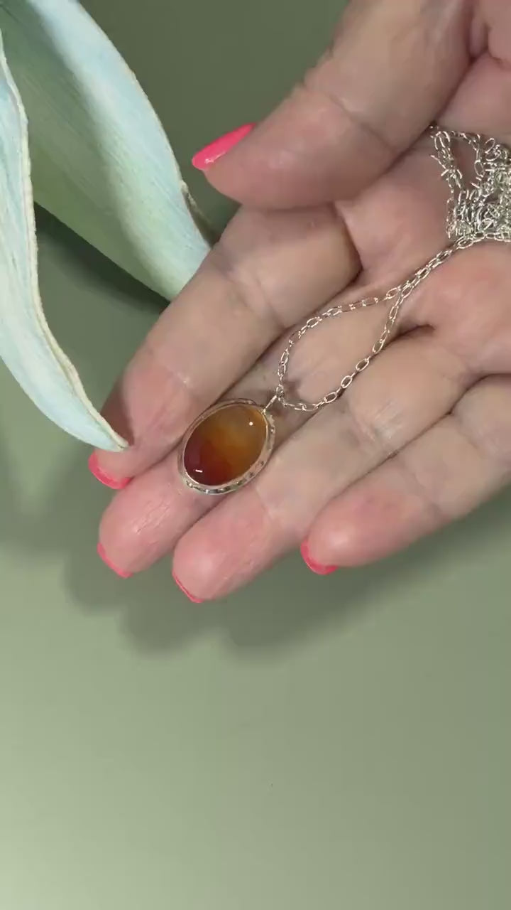 Carnelian Evil Eye Sterling Silver Pendant: Y2K Birthstone Jewelry