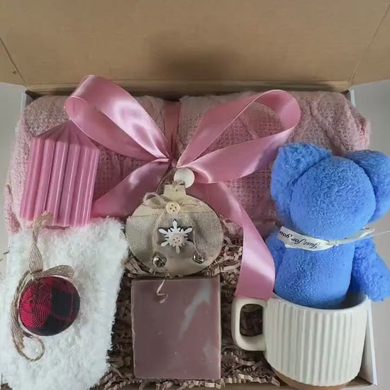 Christmas Gift Box for Her – Cozy Blanket Care Package, Thinking of You, Thank You Basket, sending you Hugs
