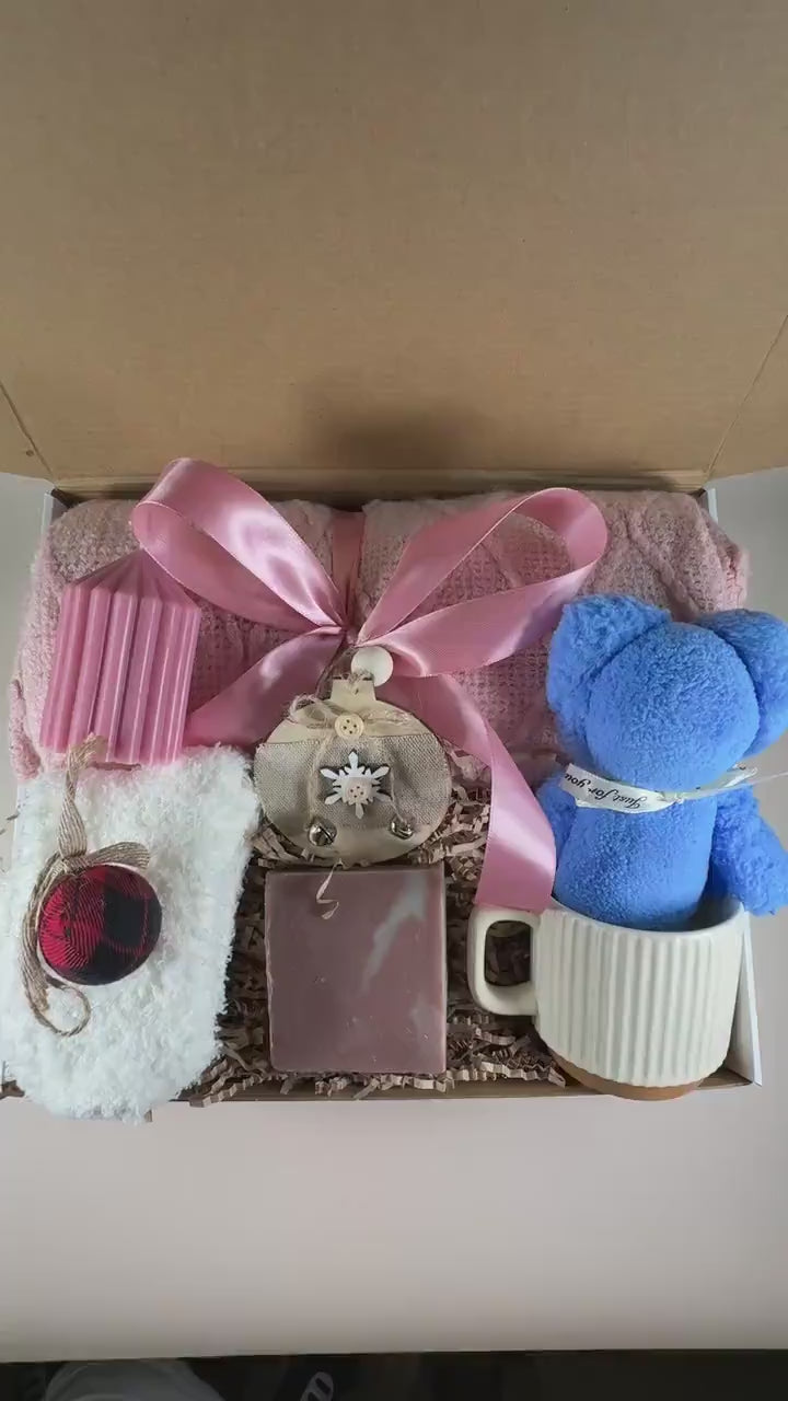 Christmas Gift Box for Her – Cozy Blanket Care Package, Thinking of You, Thank You Basket, sending you Hugs