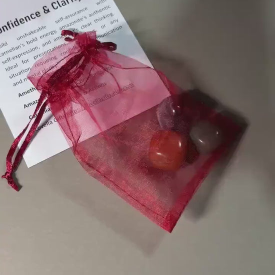 Prosperity crystals: Carnelian Jewelry, Amazonite & Amethyst Pocket Crystal Kit, Worry stones, Pocket hug, Crystal Set, Crystal Bag