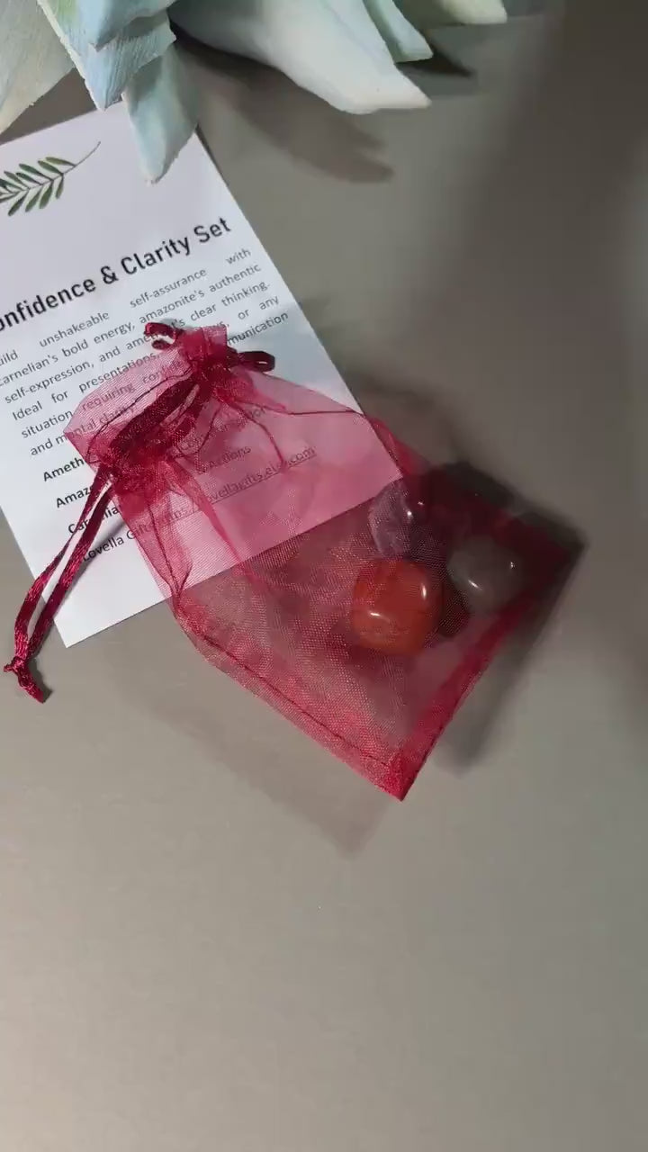 Prosperity crystals: Carnelian Jewelry, Amazonite & Amethyst Pocket Crystal Kit, Worry stones, Pocket hug, Crystal Set, Crystal Bag