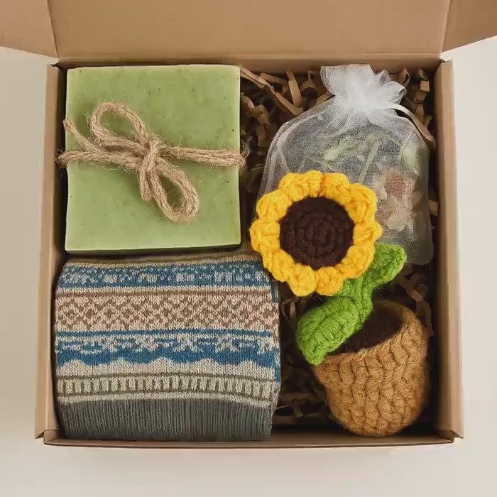 Thinking of You Gift Box with Handmade Soap Socks Bath Salt Spa Set