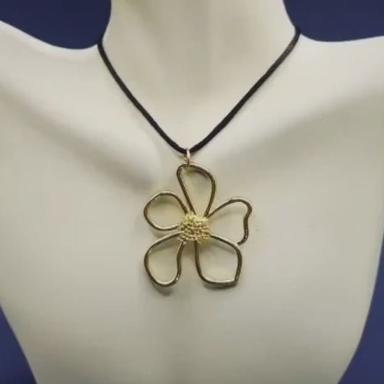 Large Flower Pendant Necklace: Boho Cord Jewelry, Adjustable Length