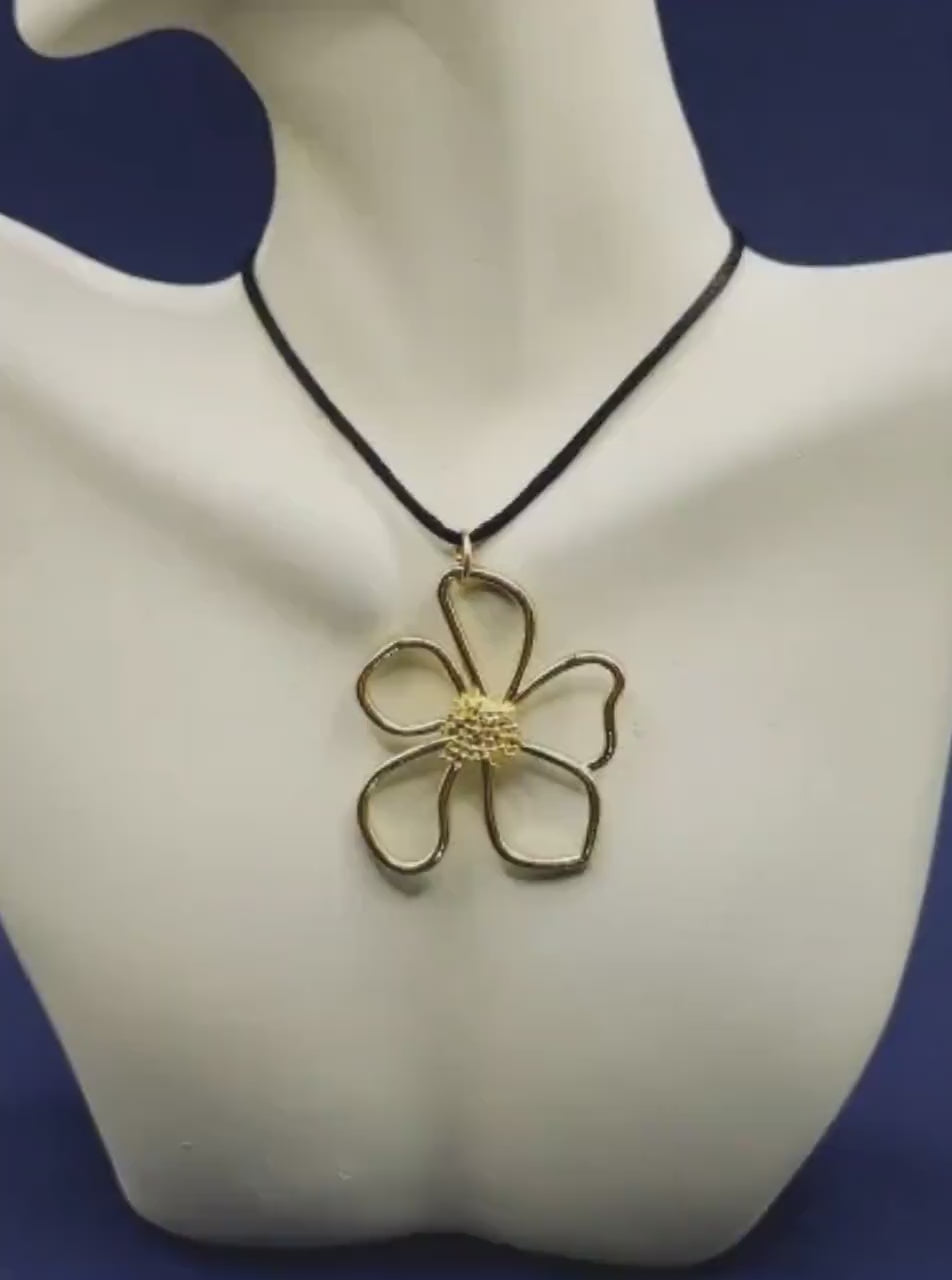 Large Flower Pendant Necklace: Boho Cord Jewelry, Adjustable Length
