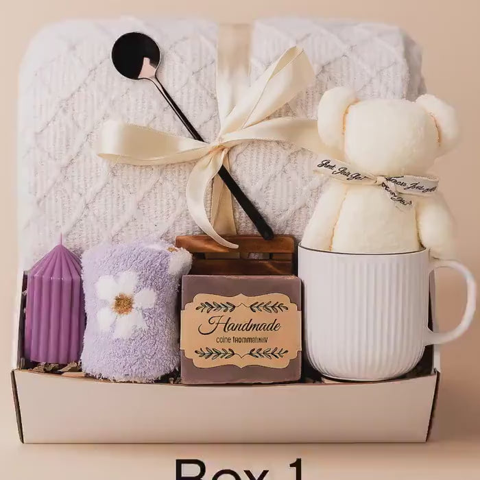 Stress Relief Spa Gift – Handmade Soap, Crochet Flower, Relaxing Self Care Package for Her