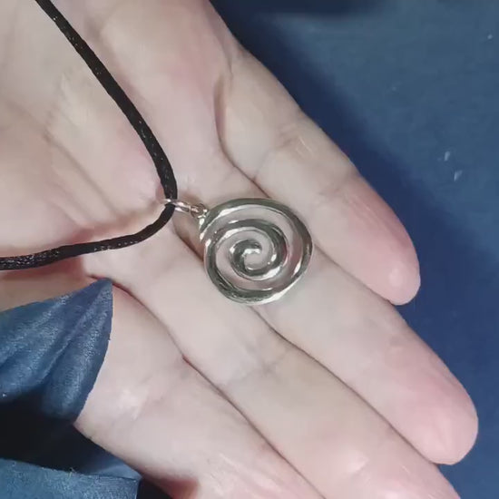 Silver Spiral Pendant Necklace: Adjustable Cord Y Necklace